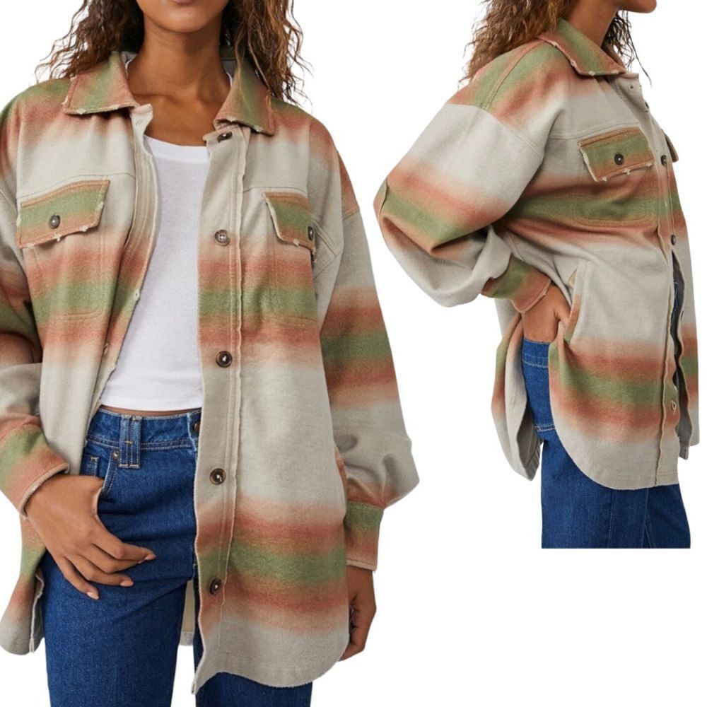 FREE People Ruby Print Shacket Ombre Stripe Marzipan xs, sm,  NWT